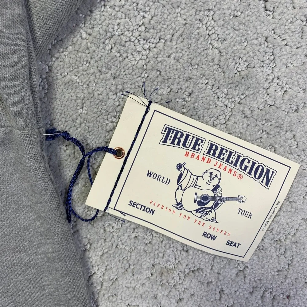 True Religion Hoodie Size Small Gray Navy Zip Up Sweatshirt Buddha‎ Brand NWT